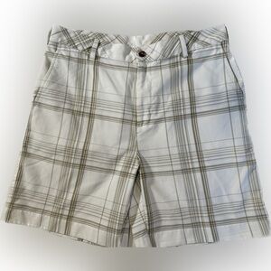 Ping Performance Golf Shorts Plaid White and Tan Men's 32" x 10.5"